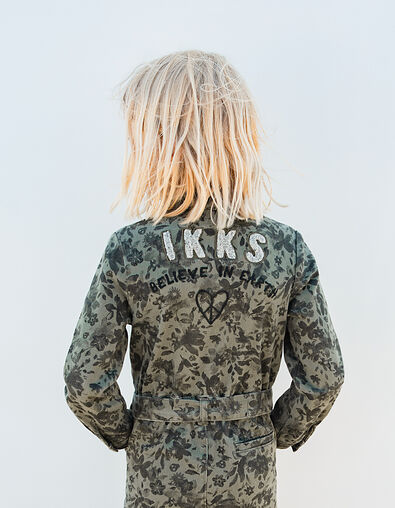 Kaki korte jumpsuit camouflagebloemen meisjes - IKKS