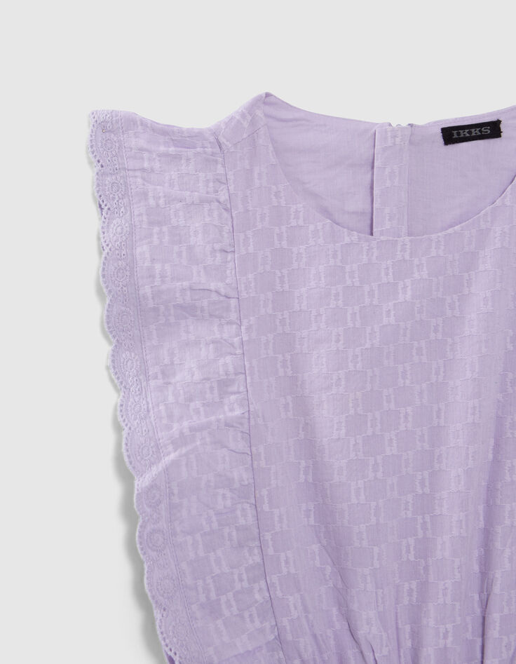 Lila M&auml;dchenkurzoverall mit Jacquard und R&uuml;schen-5