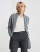 Cardigan mi-long gris en 100% laine torsades poignets femme-2