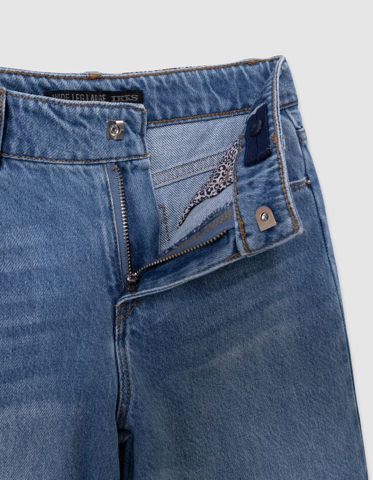 Jean large bleu ceinture-foulard léopard fille-4 Jean large bleu ceinture-foulard léopard fille-4