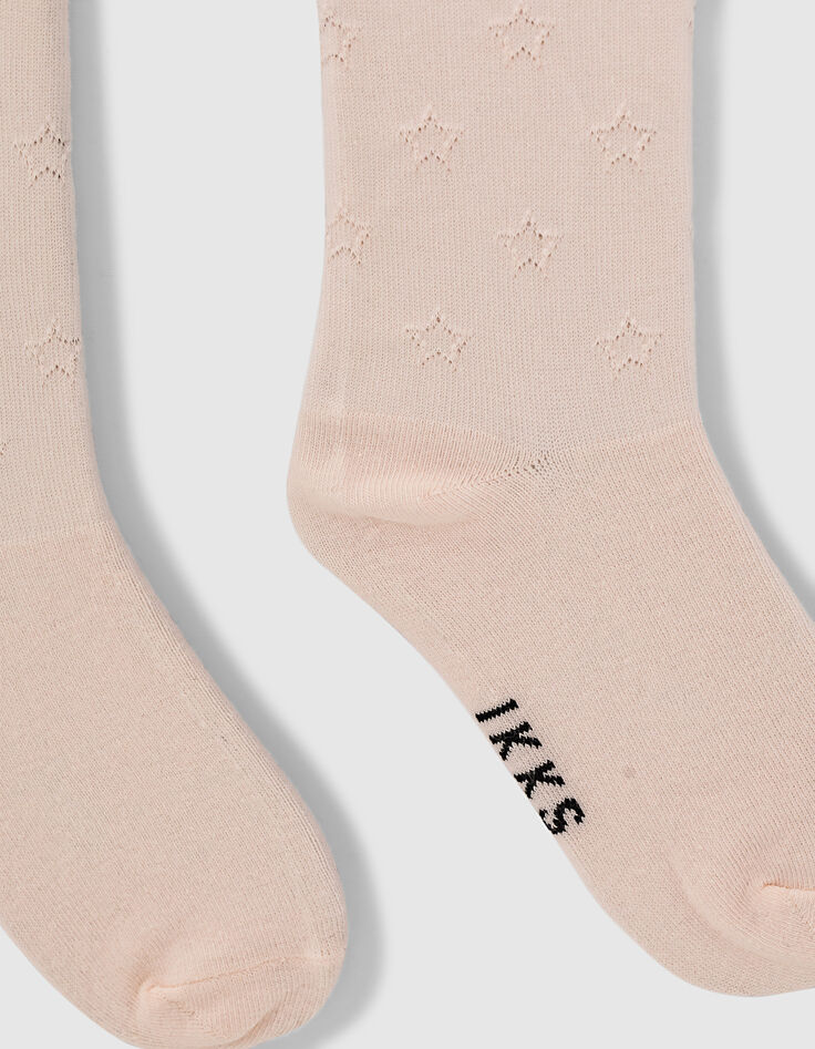 Collants rose pâle en tricot ajouré étoiles fille-4