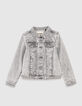 Veste en jean light grey bio à capuche amovible fille-2
