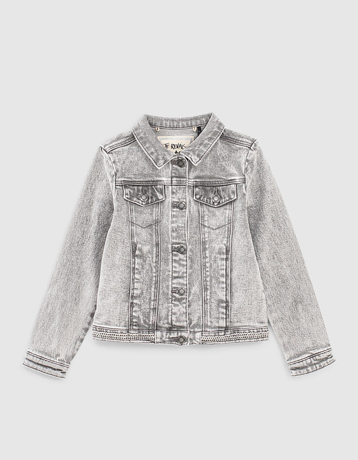 Veste en jean light grey bio à capuche amovible fille-2