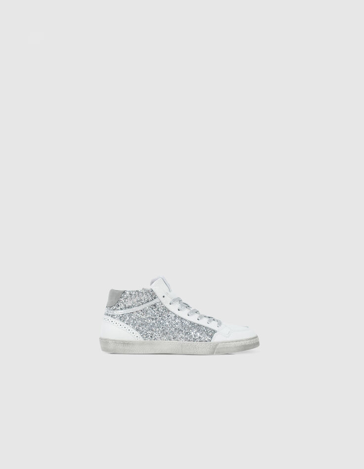 Witte leren sneakers met zilverkleurige glitters Dames-1