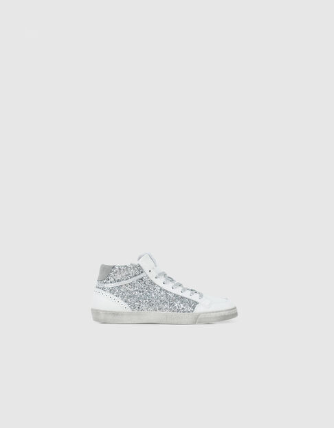 Women’s white leather trainers with silver glitter