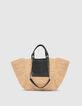 Beiger Damenkorb 1440 aus Raphiabast mit Ledertasche-1