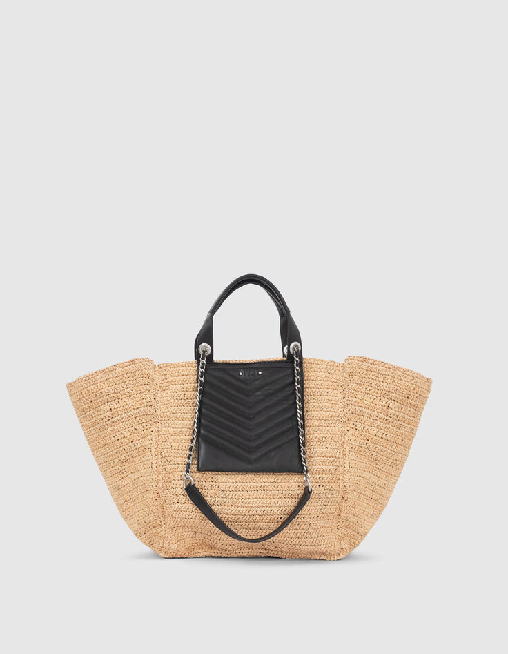 Beiger Damenkorb 1440 aus Raphiabast mit Ledertasche-1