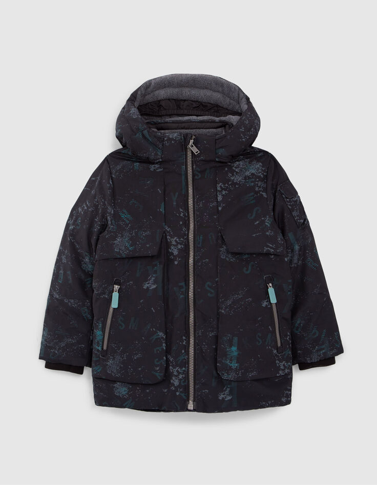 Parka negra estampado gráfico niño-1