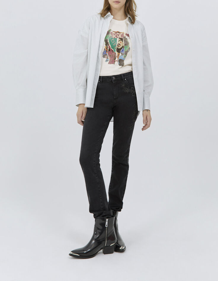 Cremeweißes Damen-T-Shirt mit Arty-Collage Rock and Love-5