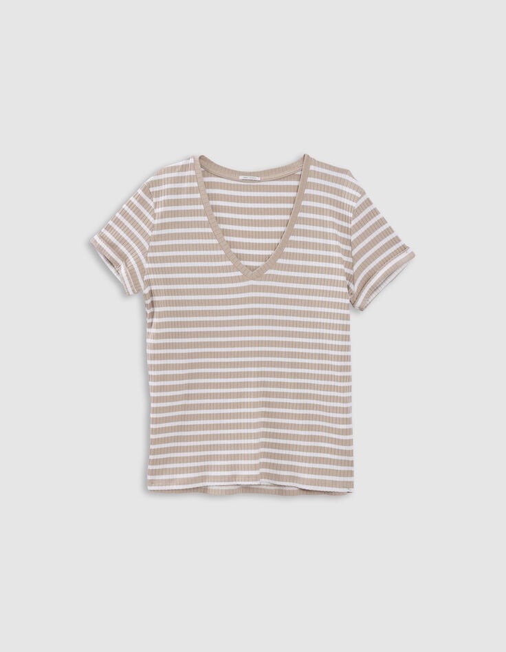 Camiseta beige rayas crudo acanalada-4 Camiseta beige rayas crudo acanalada-4