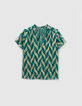 Smaragdgroene top goudkleurige bladprint Dames-6