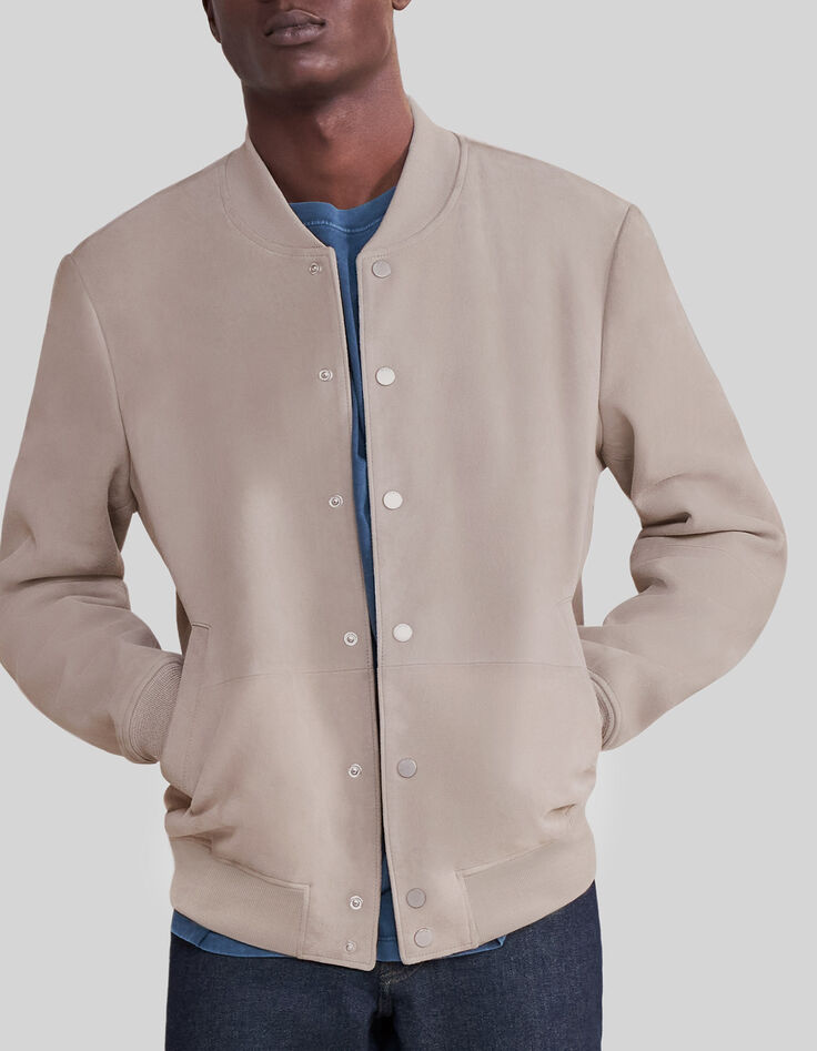 Beige bomber in su&egrave;deleer Heren-1