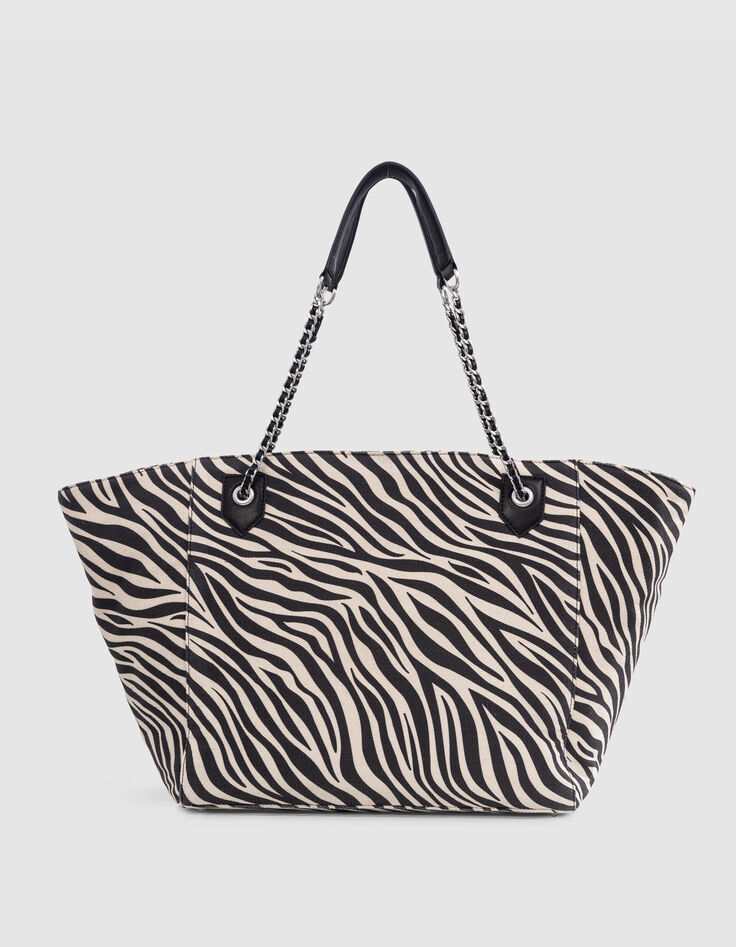 Winkeltas 1440 ecru canvas zebrapatroon XL Dames-4