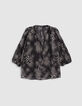 Women’s black blouse with ecru dandy flower print-6
