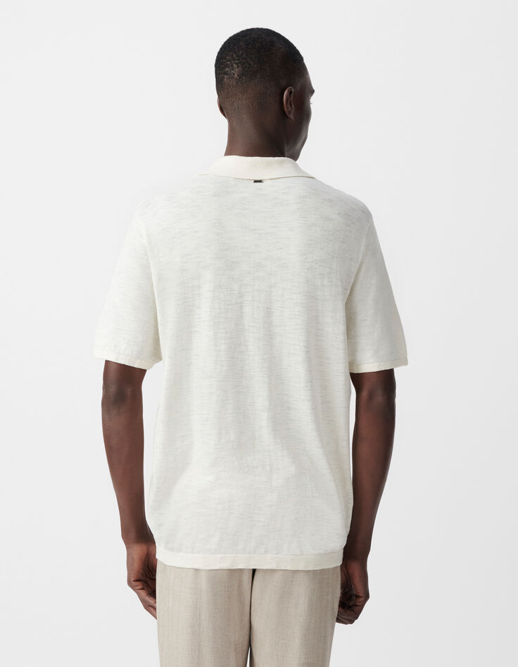 Kreidefarbenes Herrenpoloshirt aus Flammstrick-3