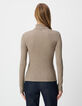 Pull col roulé beige tricot Femme-3