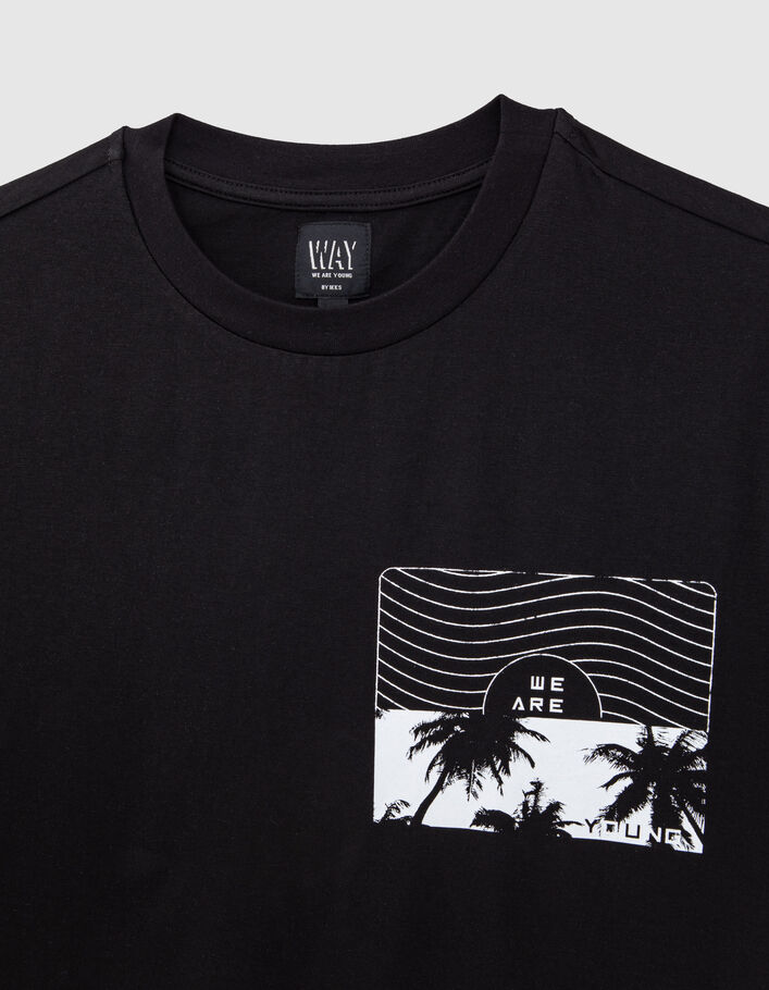 Schwarzes Jungen-T-Shirt mit Palmenprint vorne - IKKS