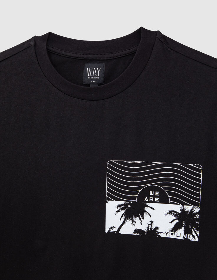T-shirt noir print palmiers devant gar&ccedil;on-2