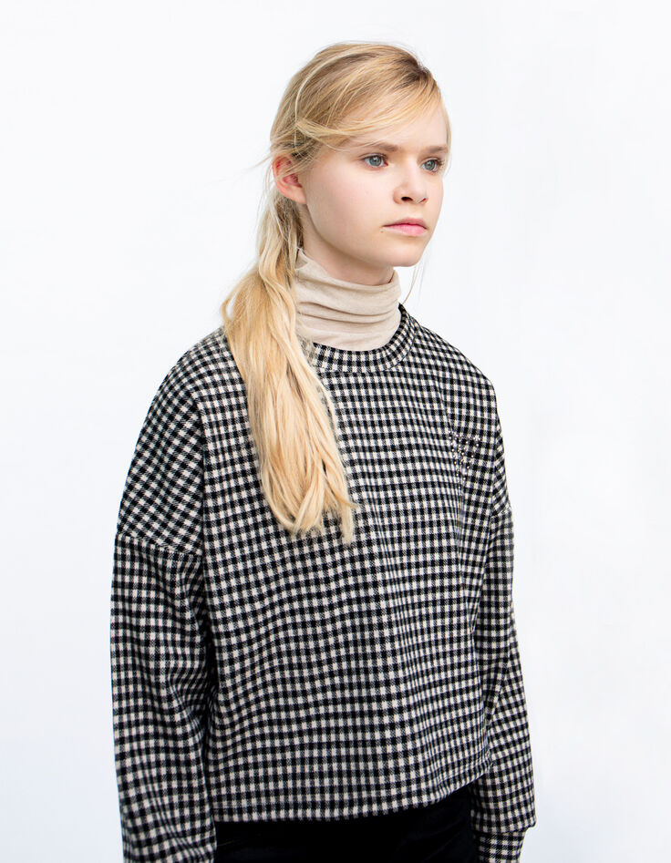 Girls' black and beige houndstooth motif sweatshirt-2