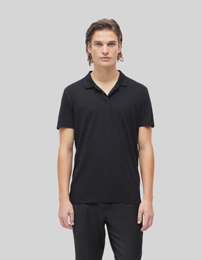 Pure Edition–Men’s black modal polo shirt, striped collar - IKKS