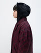 Girls’ black check coat with hooded facing-1