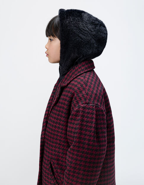 Girls’ black check coat with hooded facing - IKKS