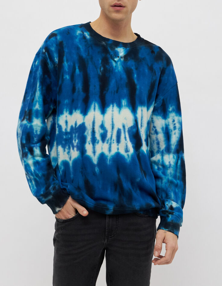 Sudadera azul eléctrico felpa tie&dye Hombre-1