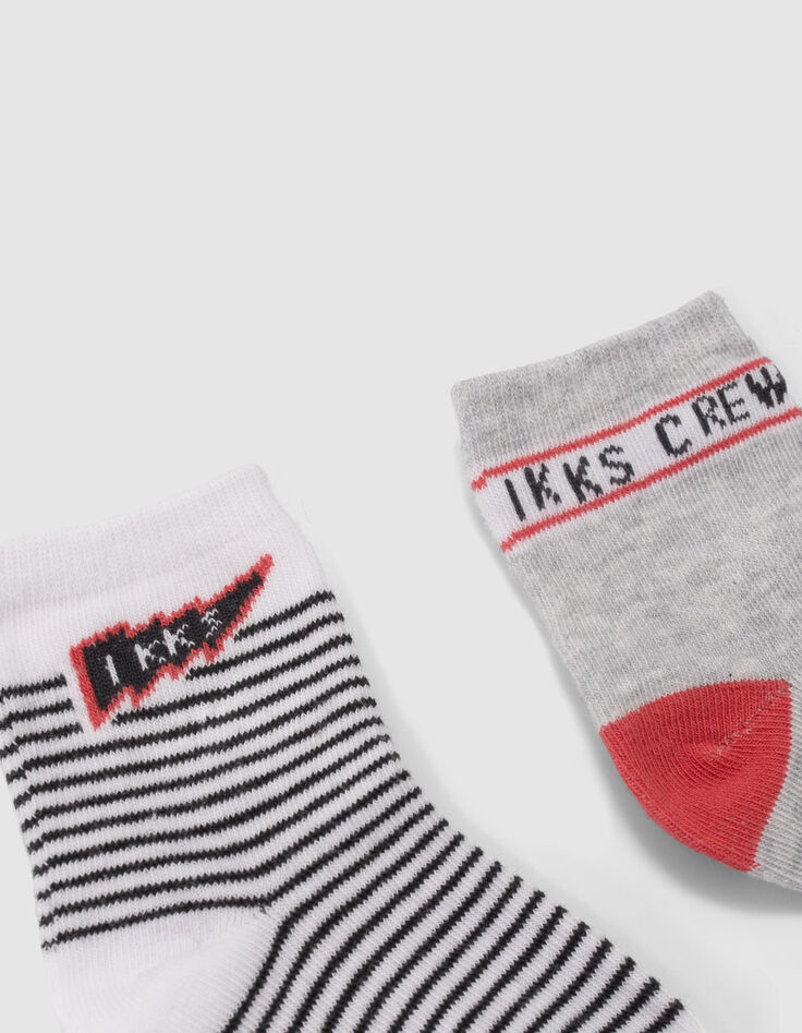 Graue, rote und weiß gestreifte Socken für Babyjungen-4