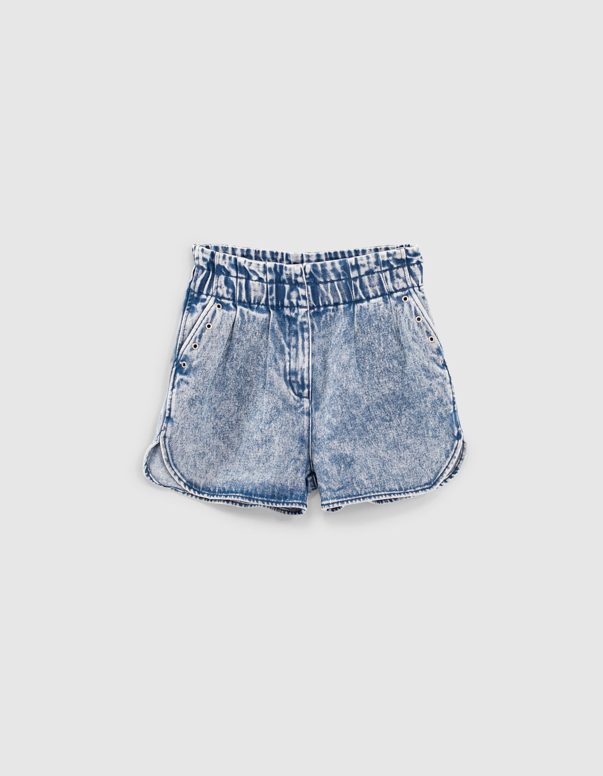 Short en jean medium blue taille haute elastiquee fille