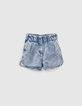 Medium blue jeansshort hoge elastische taille meisjes-1