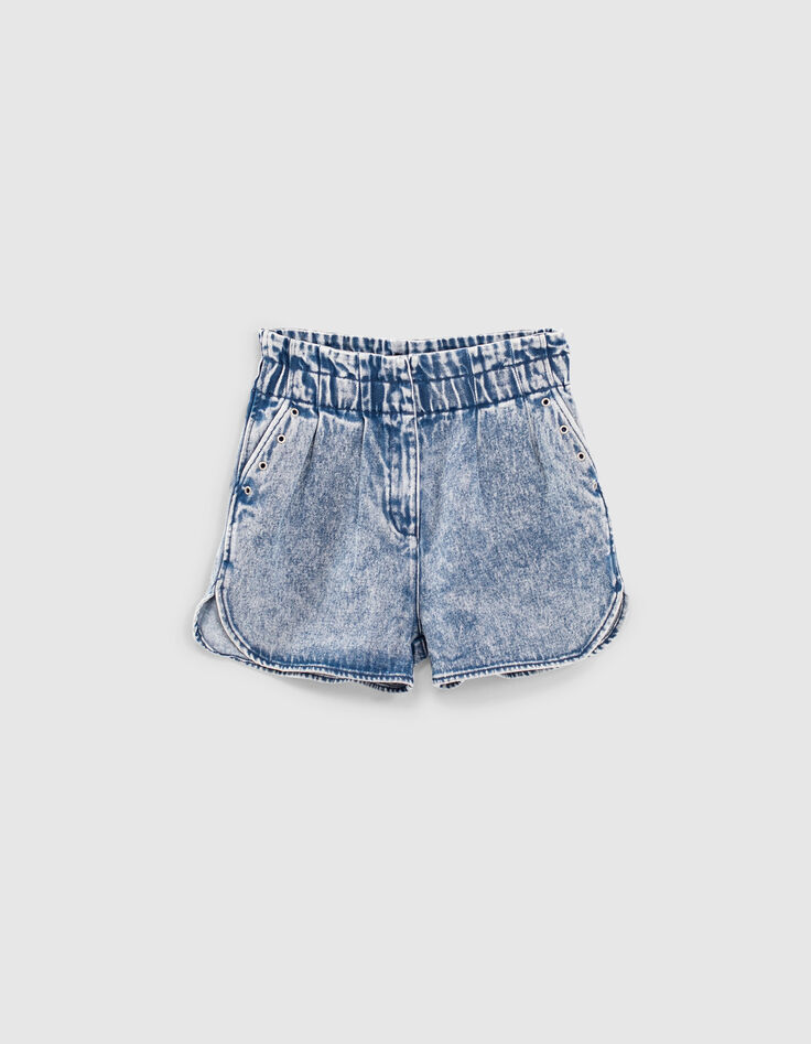 Medium blue jeansshort hoge elastische taille meisjes-1