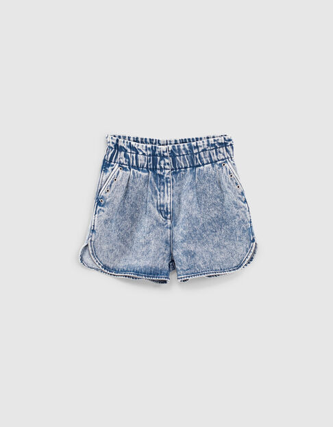 Girls’ medium blue denim elasticated high-waist shorts - IKKS