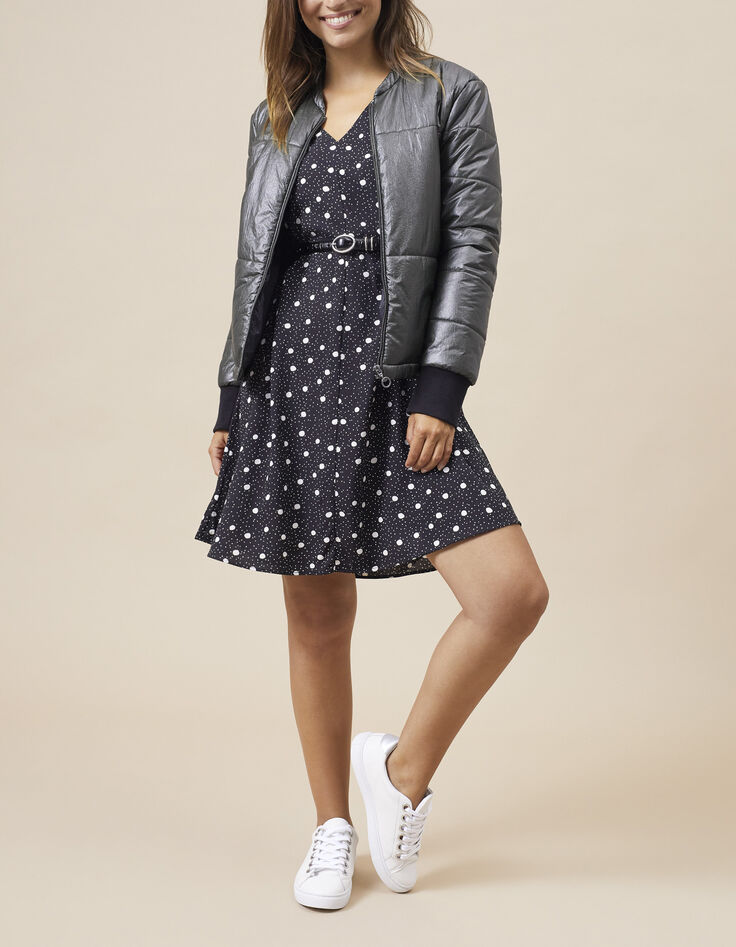 Schwarzes Kleid mit Tupfenprint I.Code-6
