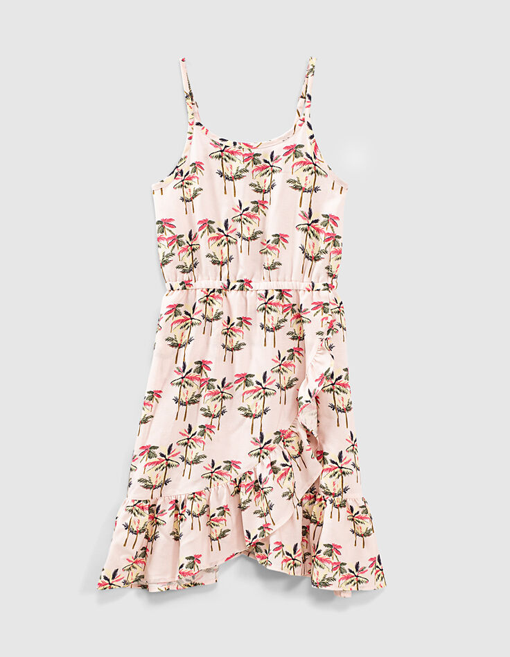 Robe rose pâle imprimé palmiers fille-1