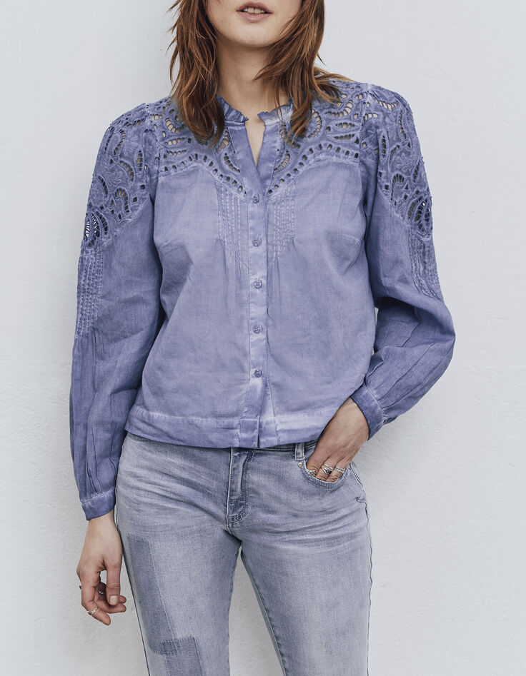 Women’s blue acid-washed blouse with embroidery-1