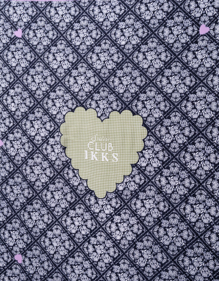 Foulard carr&eacute; marine imprim&eacute; floral et coeur vichy fille-5