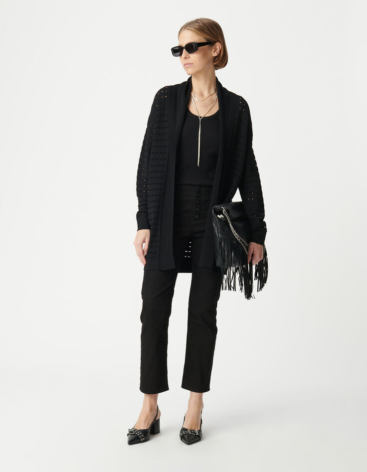 Cardigan noir tricot ajourés Femme-1
