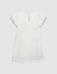 White pleated voile double-sleeved dress for girl-3