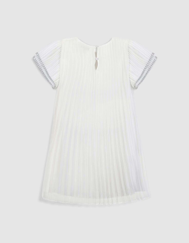 White pleated voile double-sleeved dress for girl-3