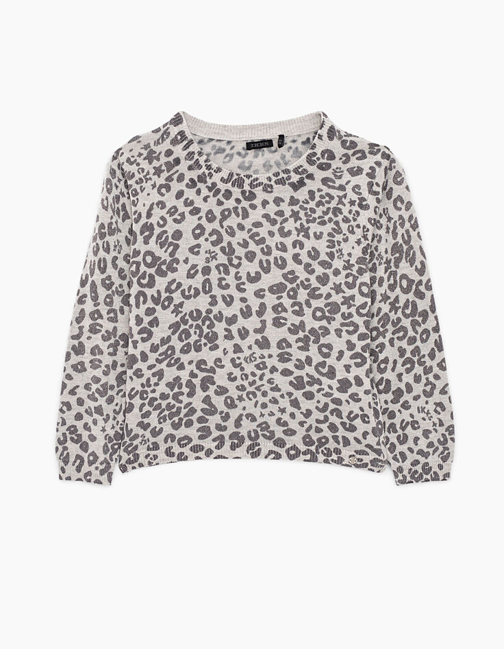 Girls’ medium grey marl leopard print sweater-2