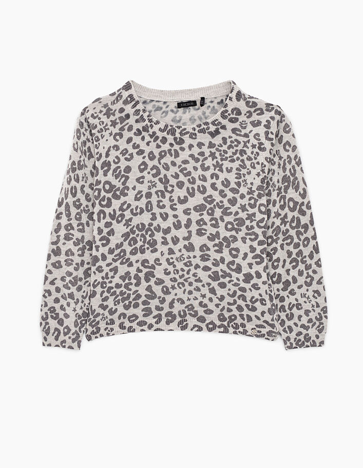 Girls’ medium grey marl leopard print sweater - IKKS