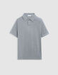 Polo bleu gris en tricot flammé Homme-5
