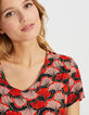 Mohnrotes Kleid mit Blätter-Print I.Code-4