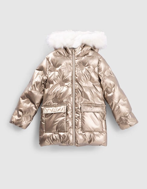 Girls’ champagne padded jacket, heat-sealed star motifs