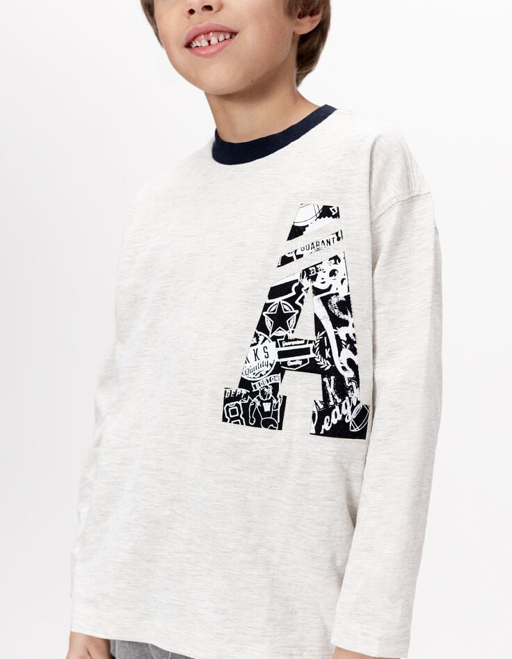 T-shirt manches longues gris clair maxi lettres A garçon-2 T-shirt manches longues gris clair maxi lettres A garçon-2