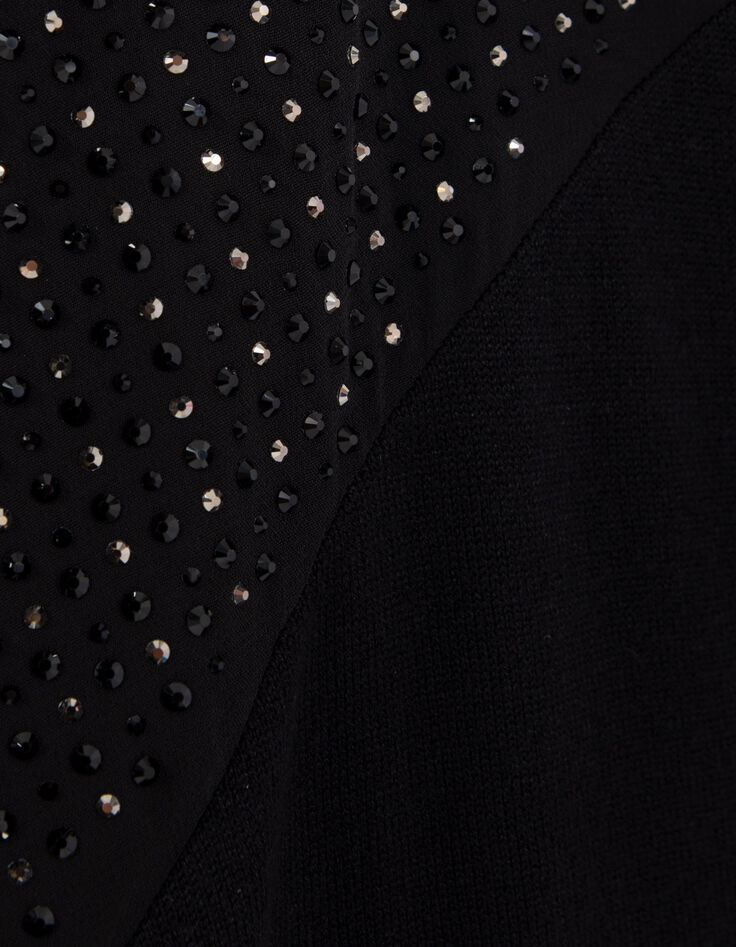 Schwarzer Damen-Strickpullover kurze &Auml;rmel und Strass-8
