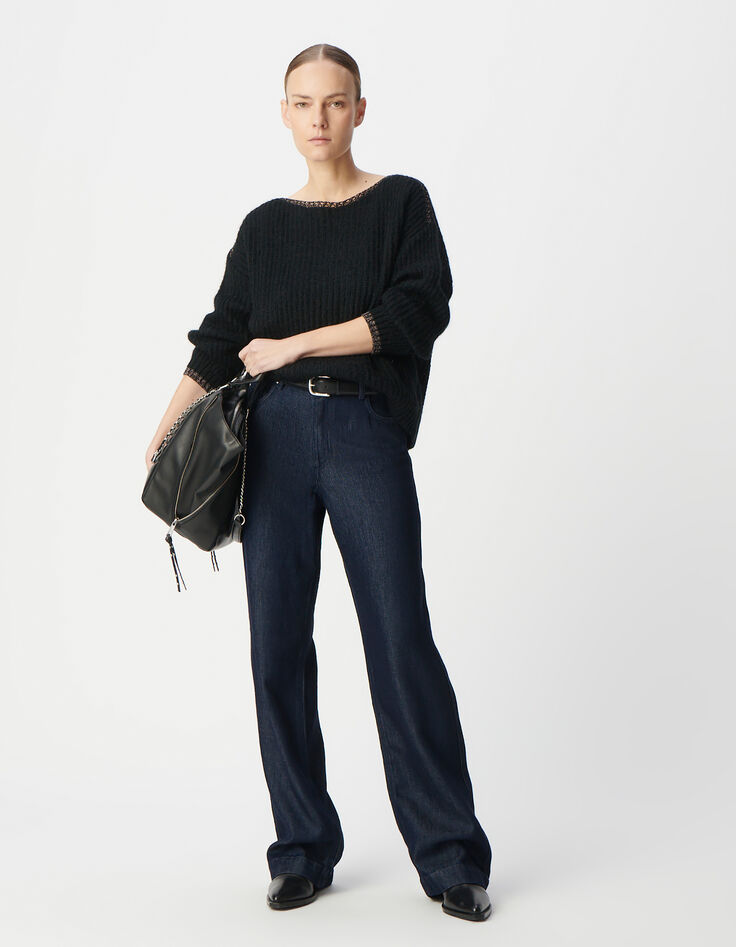 Zwarte gebreide damestrui met lurex details halslijn-1