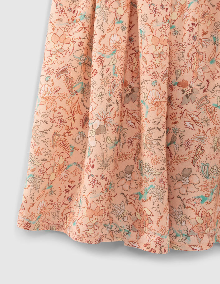 Pfirsichrotes Mädchenkleid Viskose mit Blumenprint - IKKS