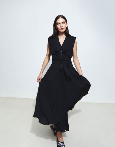 Pure Edition – Women’s black XL pleated collar long dress - IKKS