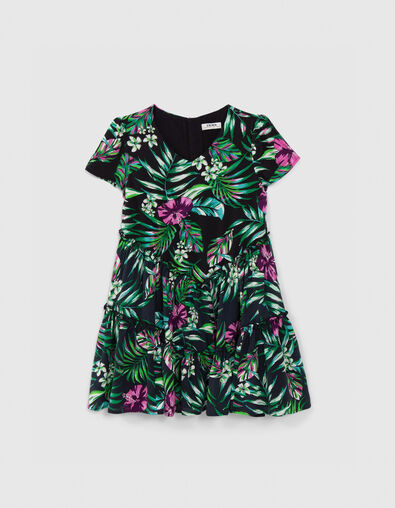 Girls’ black dress with tropical print - IKKS